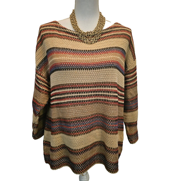 Lauren Jeans Co Ralph Lauren Brown Striped Oversized Layering Sweater Large L - Picture 1 of 7